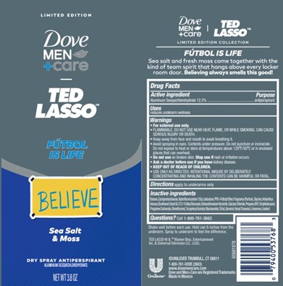 Label (Dove Men Care Ted Lasso Futbol Is Life Sea Salt And Moss Dry Spray Antiperspirant   Label)